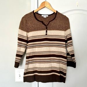 Liz Claiborne | brown stripe button sweater - M